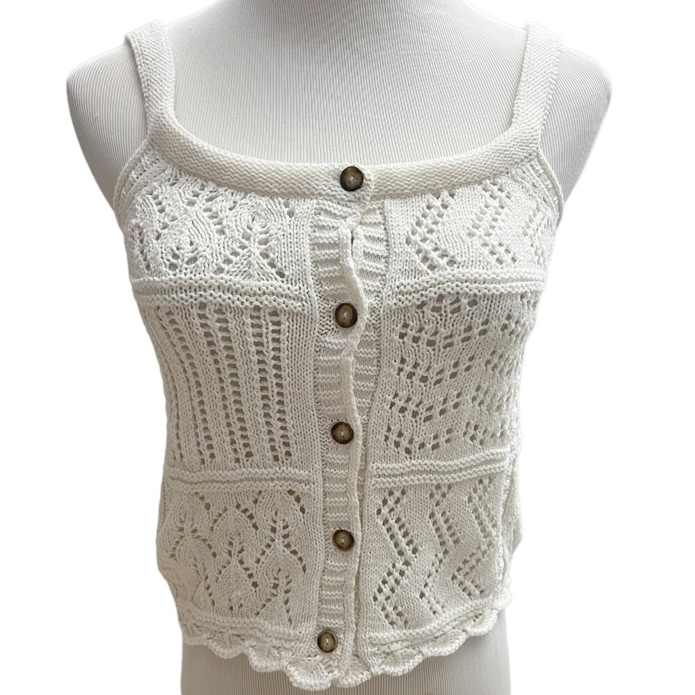 ASOS Design Studio Women's Size 6 Button Up Sleeveless Crochet Top Cream NEW